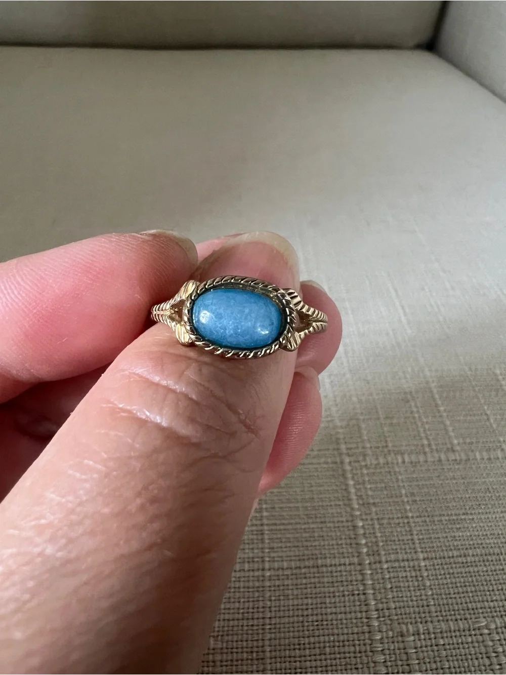 Gold Tone Ring with Blue Stone